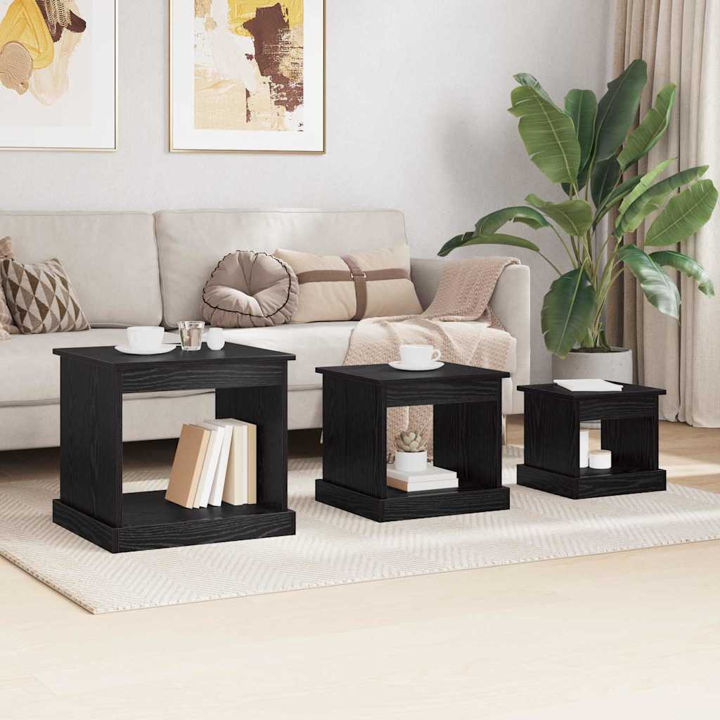 Sofabord 3 pcs Sort eg Konstrueret træ
