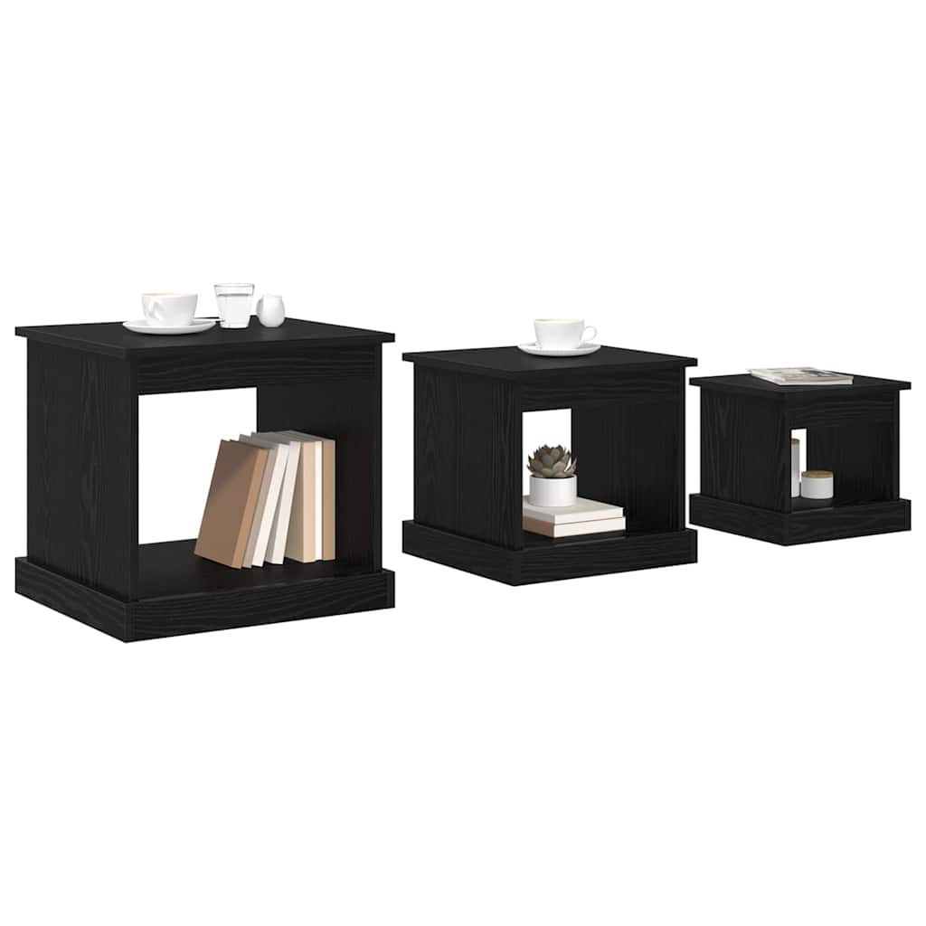 Sofabord 3 pcs Sort eg Konstrueret træ