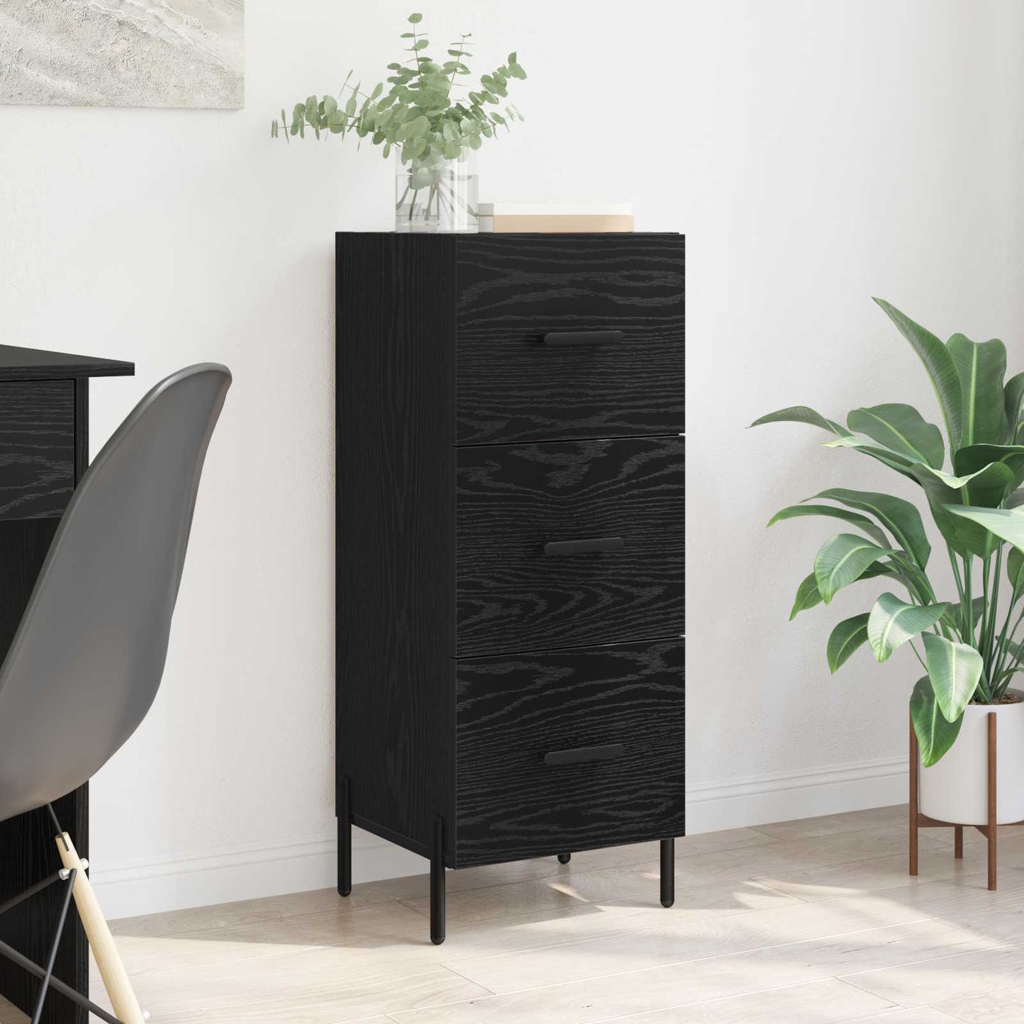 Sideboard med skuffe Sort eg 34 x 34.5 x 90 cm Konstrueret træ