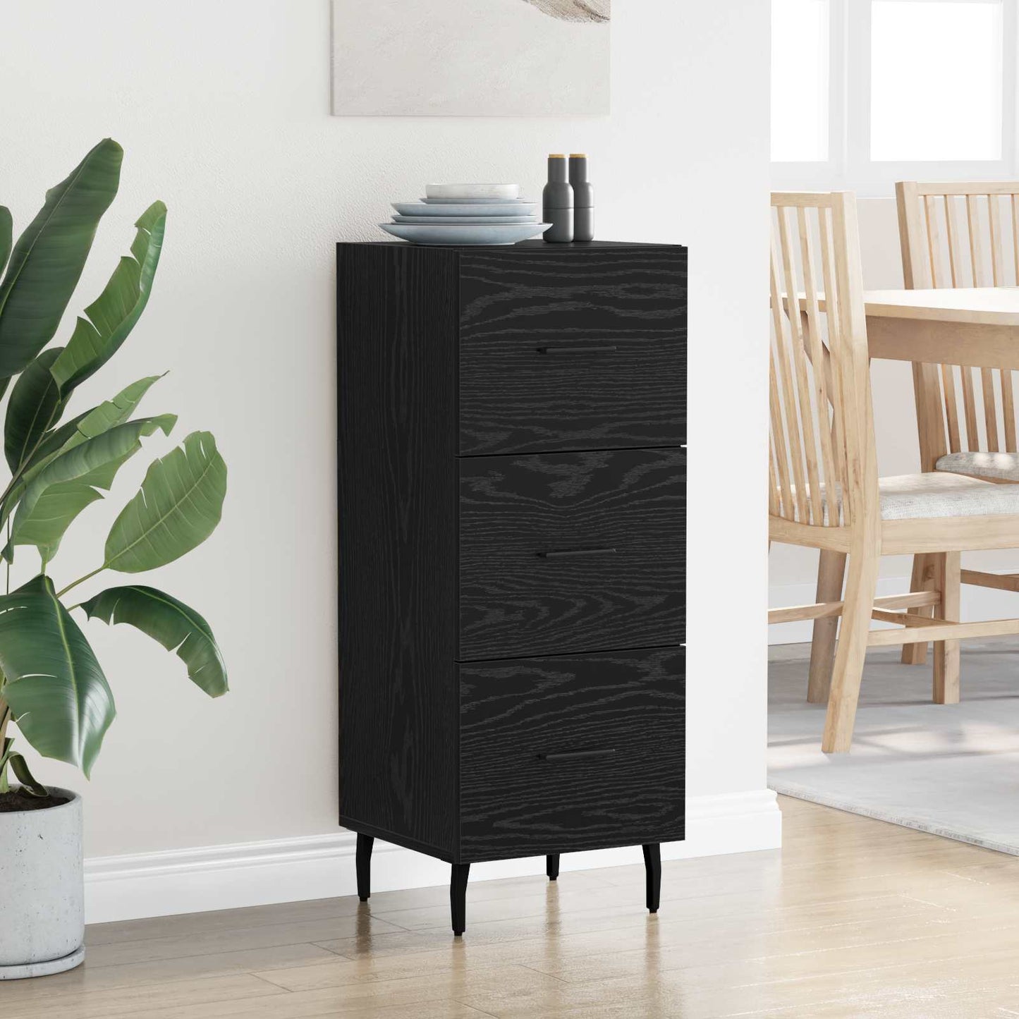 Sideboard med skuffe Sort eg 34 x 34.5 x 90 cm Konstrueret træ