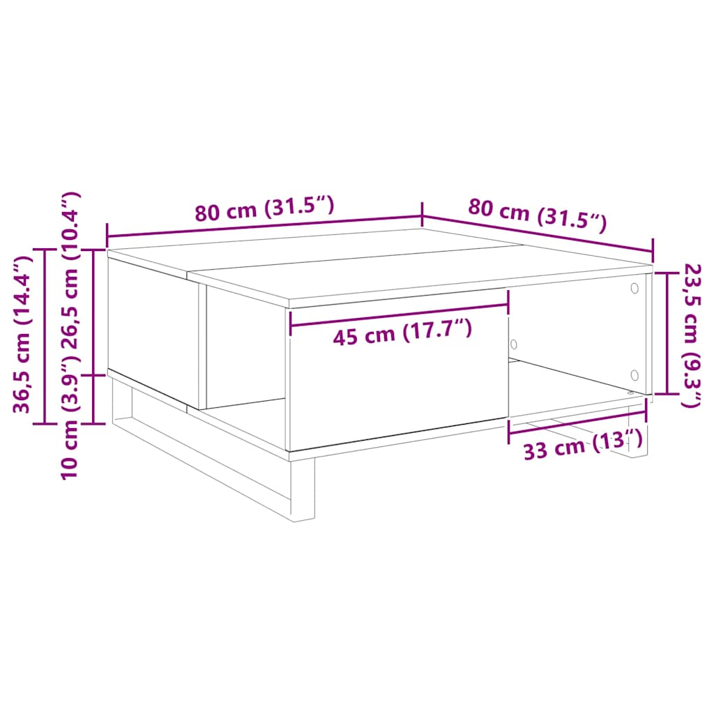 Sofabord Artisan Egetræ 80 x 80 x 36,5 cm Konstrueret træ