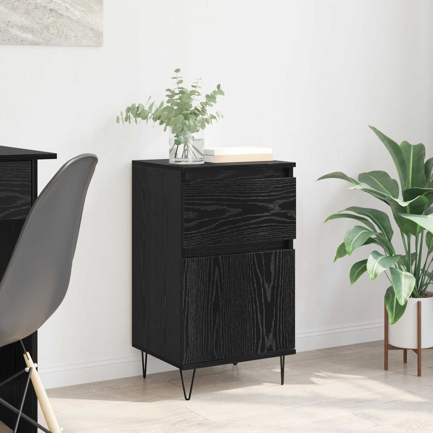 Sideboard med skuffe Sort eg 35 x 40 x 70 cm Konstrueret træ