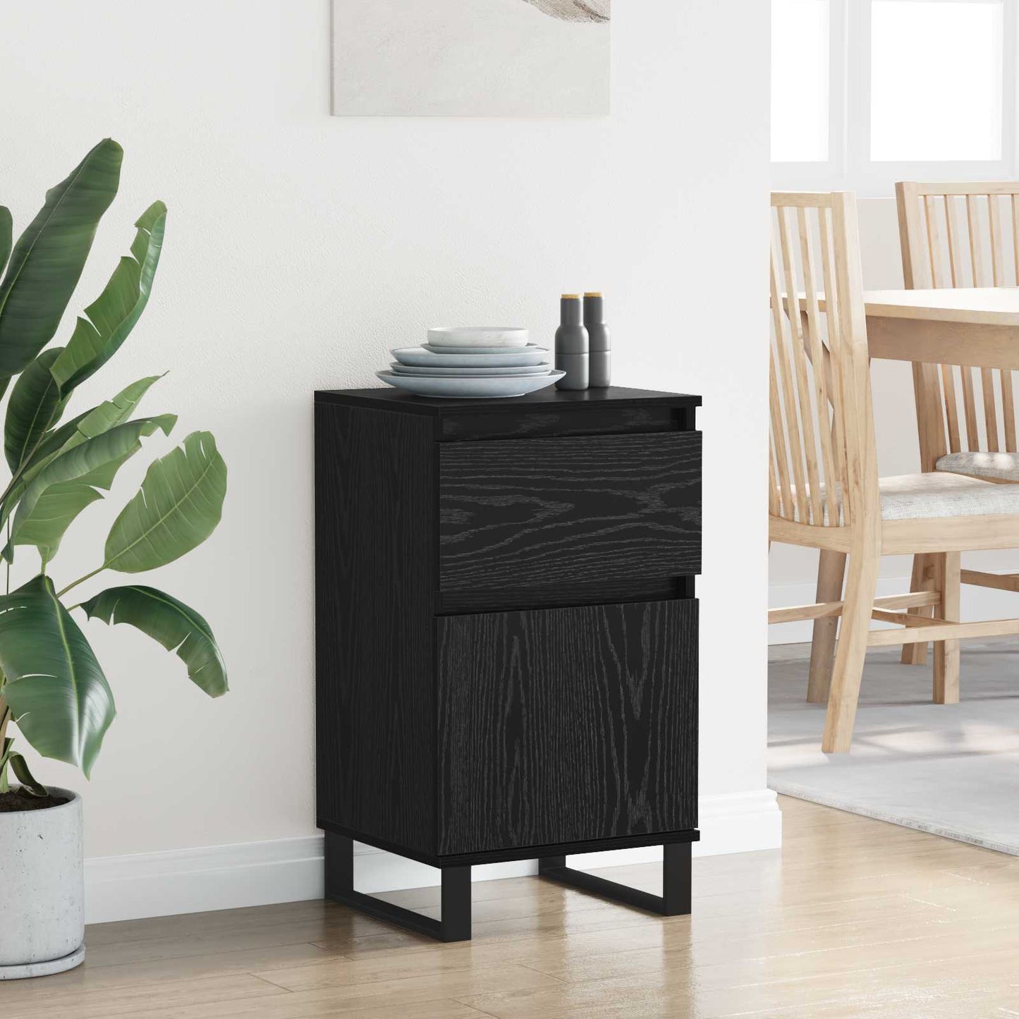 Sideboard med skuffe Sort eg 35 x 40 x 70 cm Konstrueret træ