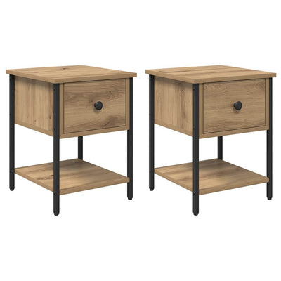 Sengebord med skuffe 2 pcs Artisan Egetræ 34 x 35,5 x 45 cm