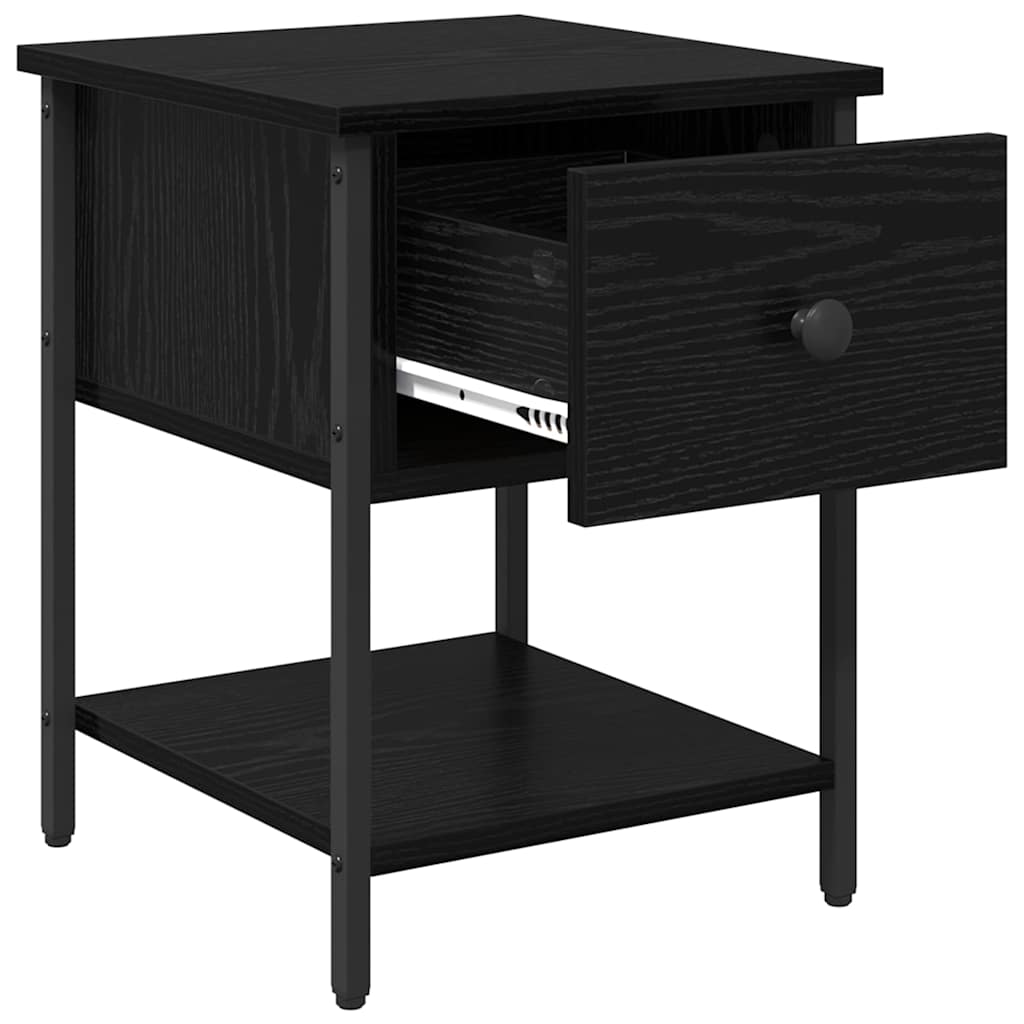 Sengebord med skuffe Sort eg 34 x 35,5 x 45 cm Konstrueret træ
