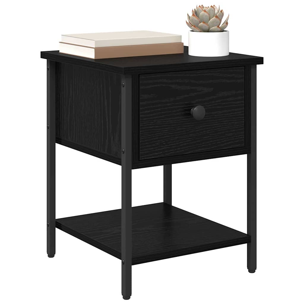 Sengebord med skuffe Sort eg 34 x 35,5 x 45 cm Konstrueret træ