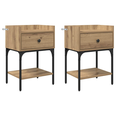 Sengebord 2 pcs Artisan Egetræ 40 x 29 x 60 cm Konstrueret træ
