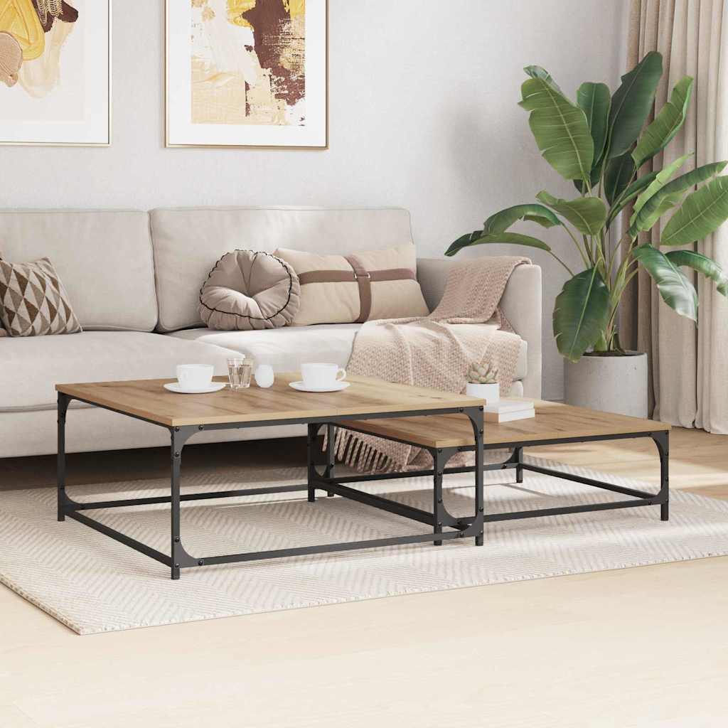 Sofabord 2 stk. Artisan Egetræ 80 x 80 x 35 cm Konstrueret træ