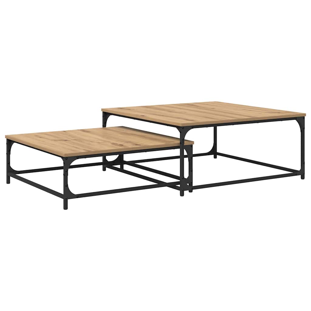 Sofabord 2 stk. Artisan Egetræ 80 x 80 x 35 cm Konstrueret træ