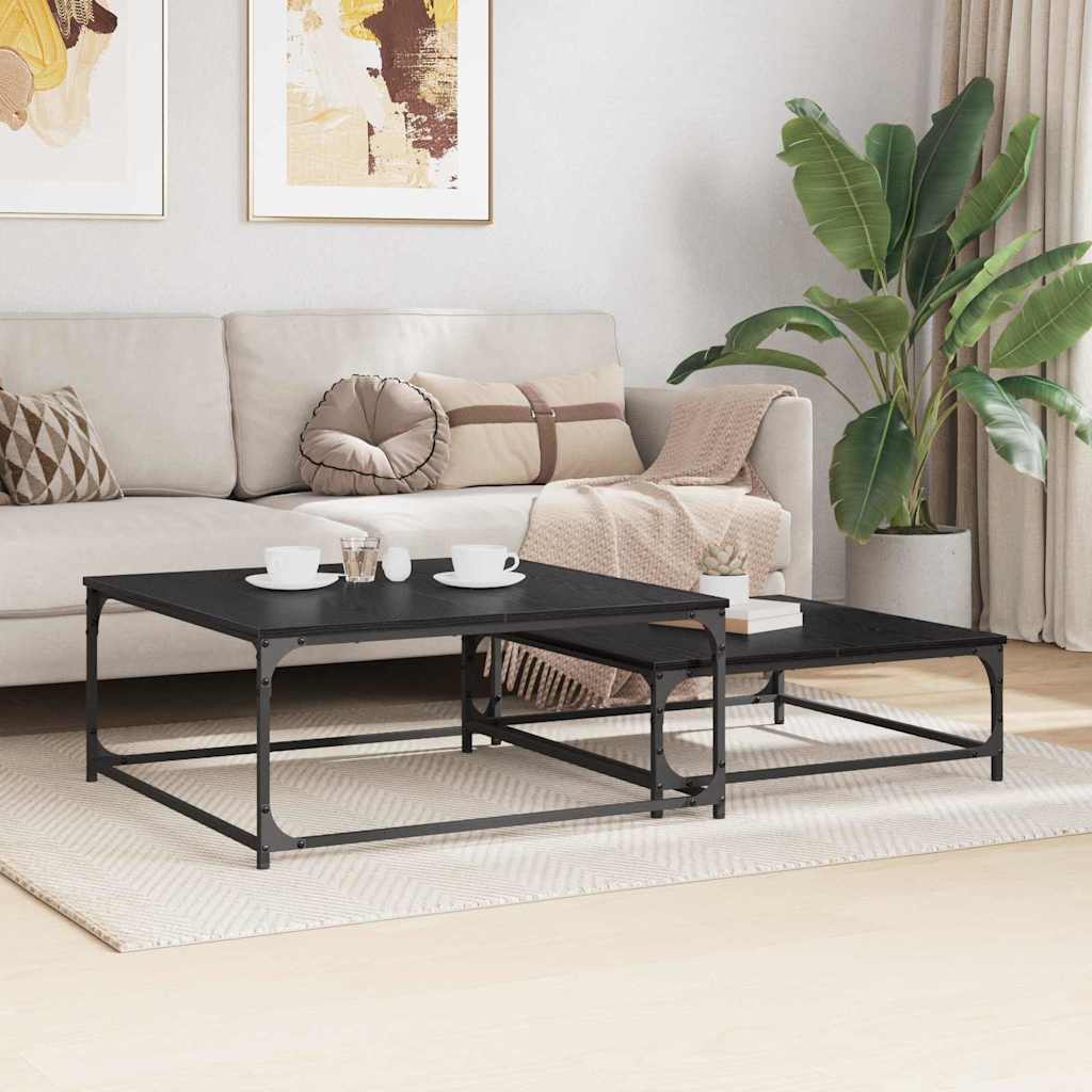 Sofabord 2 pcs Sort eg Konstrueret træ