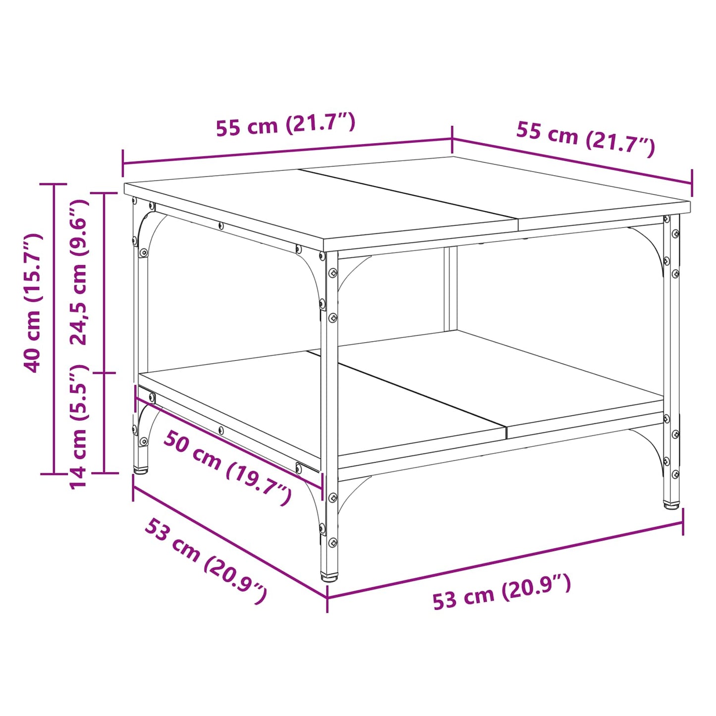 Sofabord Gammelt træ 55 x 55 x 40 cm Konstrueret træ