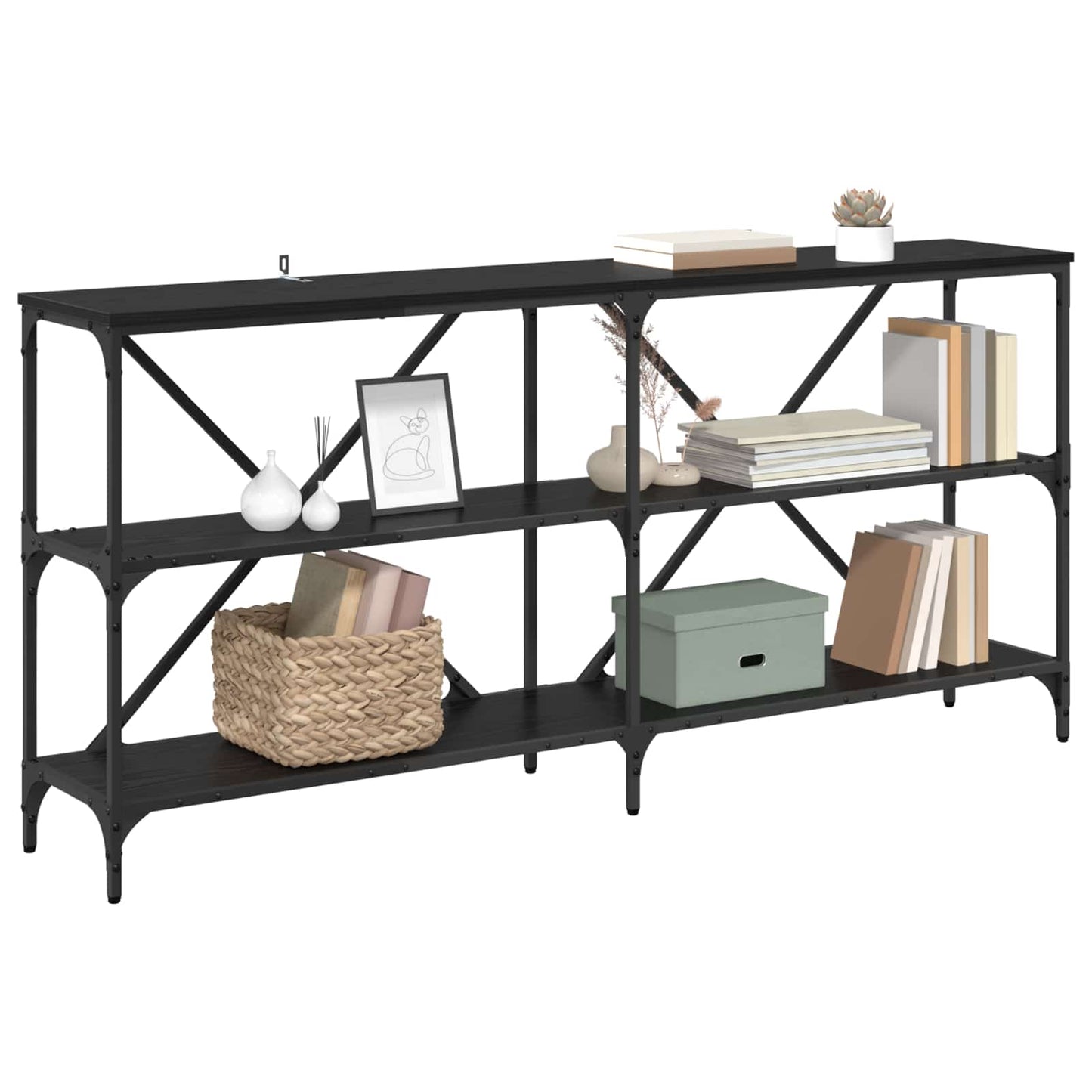 Konsolbord med hylde Sort eg 160 x 30 x 75 cm Konstrueret træ