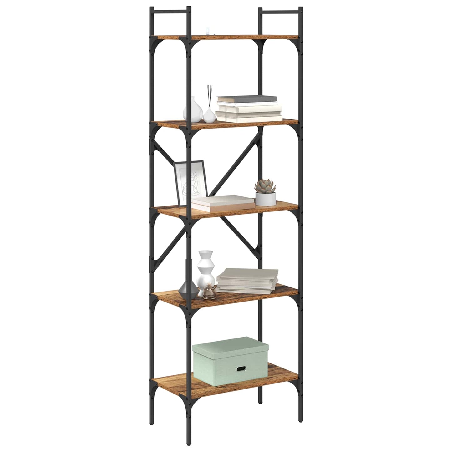 Bogreol 5 niveauer 56 x 32 x 174 cm Konstrueret træ Gammelt træ