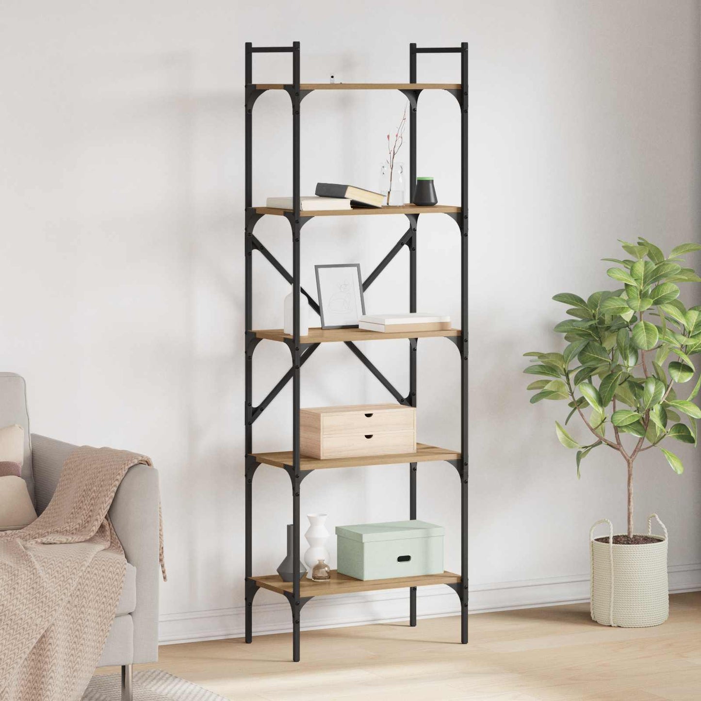 Bogreol 5 niveauer 56 x 32 x 174 cm Konstrueret træ