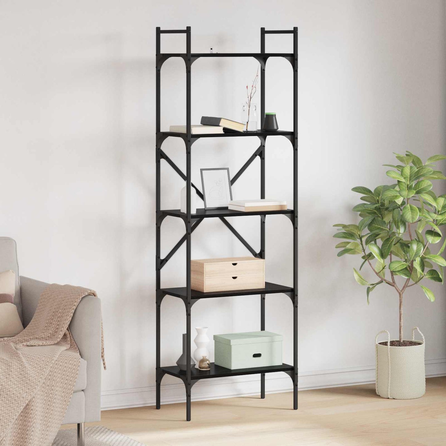 Bogreol Sort eg 56 x 32 x 174 cm Konstrueret træ