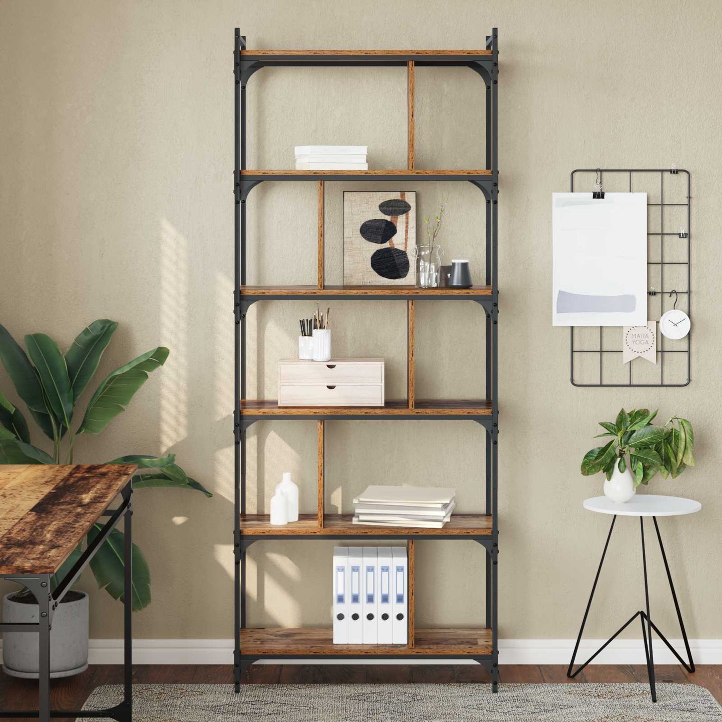 Bogreol 5 niveauer 76 x 32 x 192 cm Konstrueret træ Gammelt træ