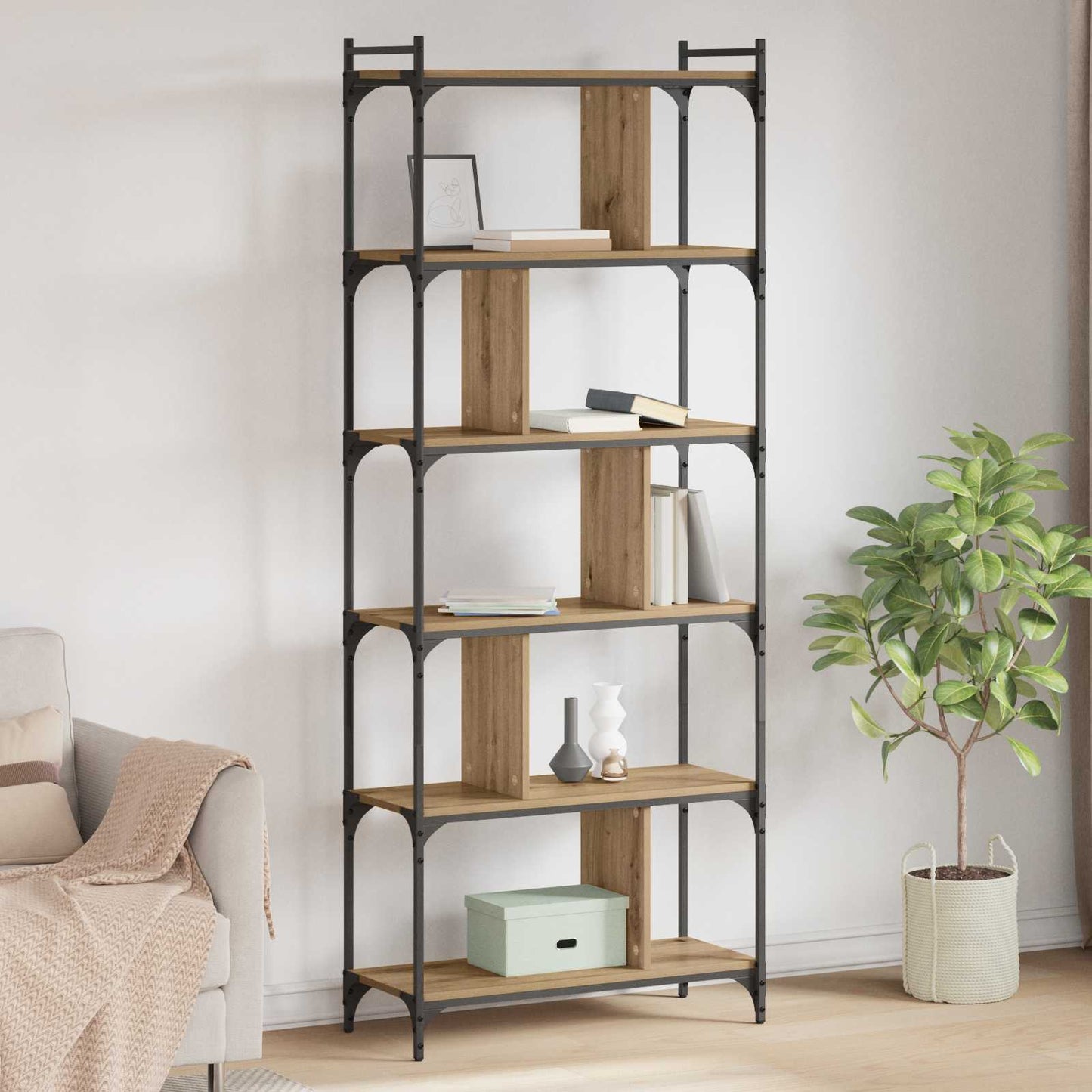 Bogreol 5 niveauer 76 x 32 x 192 cm Konstrueret træ artisan eg