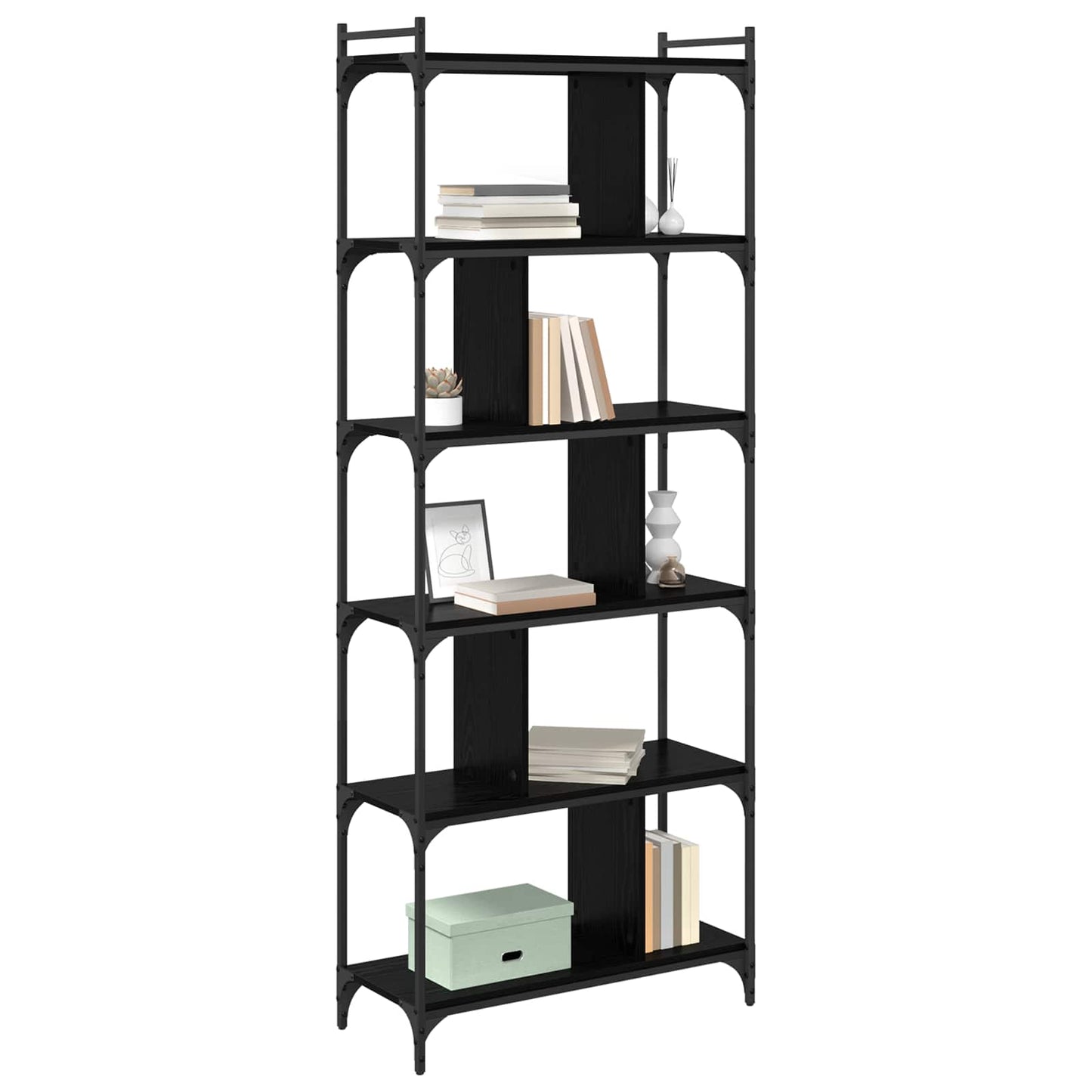 Bogreol 5 niveauer 76 x 32 x 192 cm Konstrueret træ Sort eg