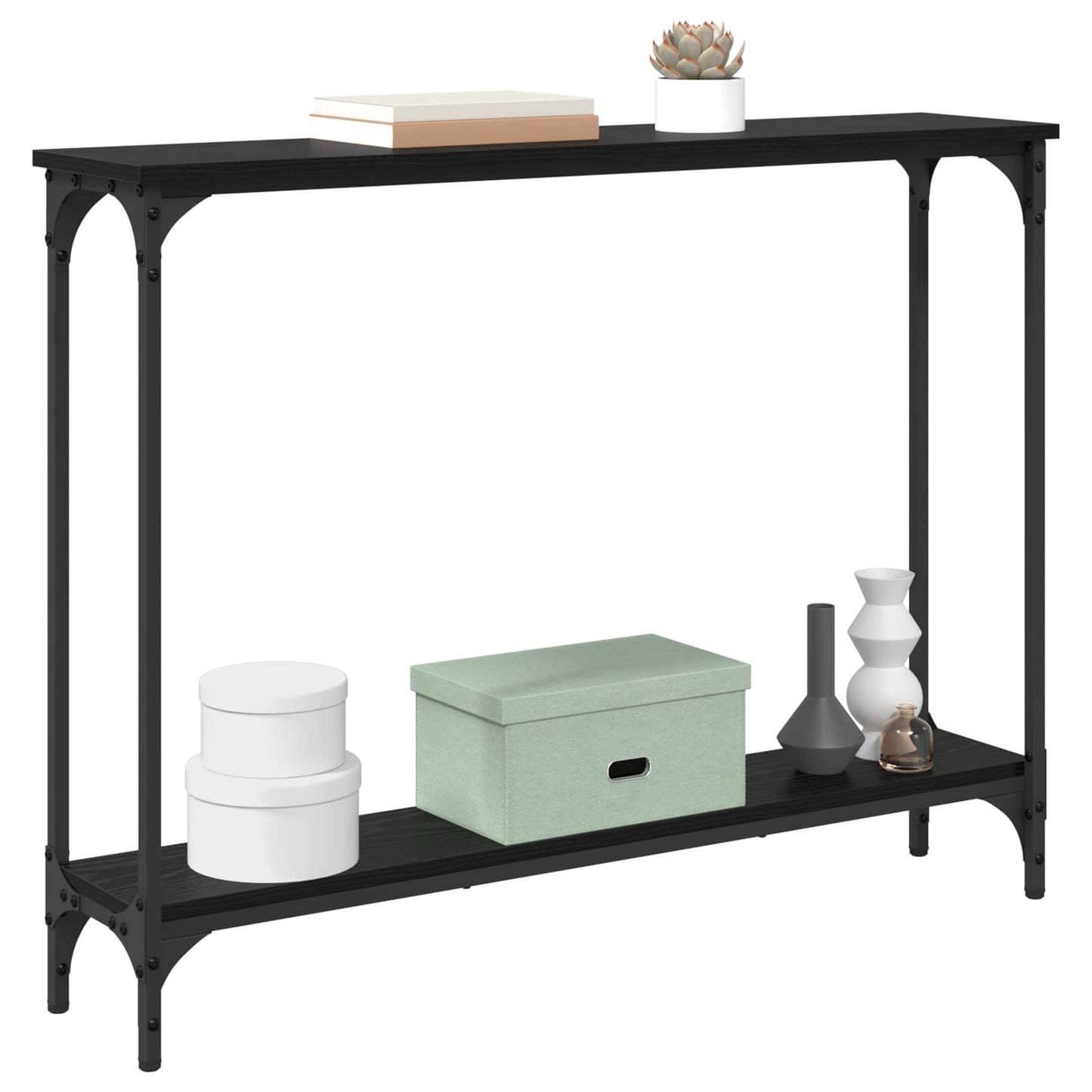 Konsolbord med hylde Sort eg 100 x 22,5 x 75 cm Konstrueret træ