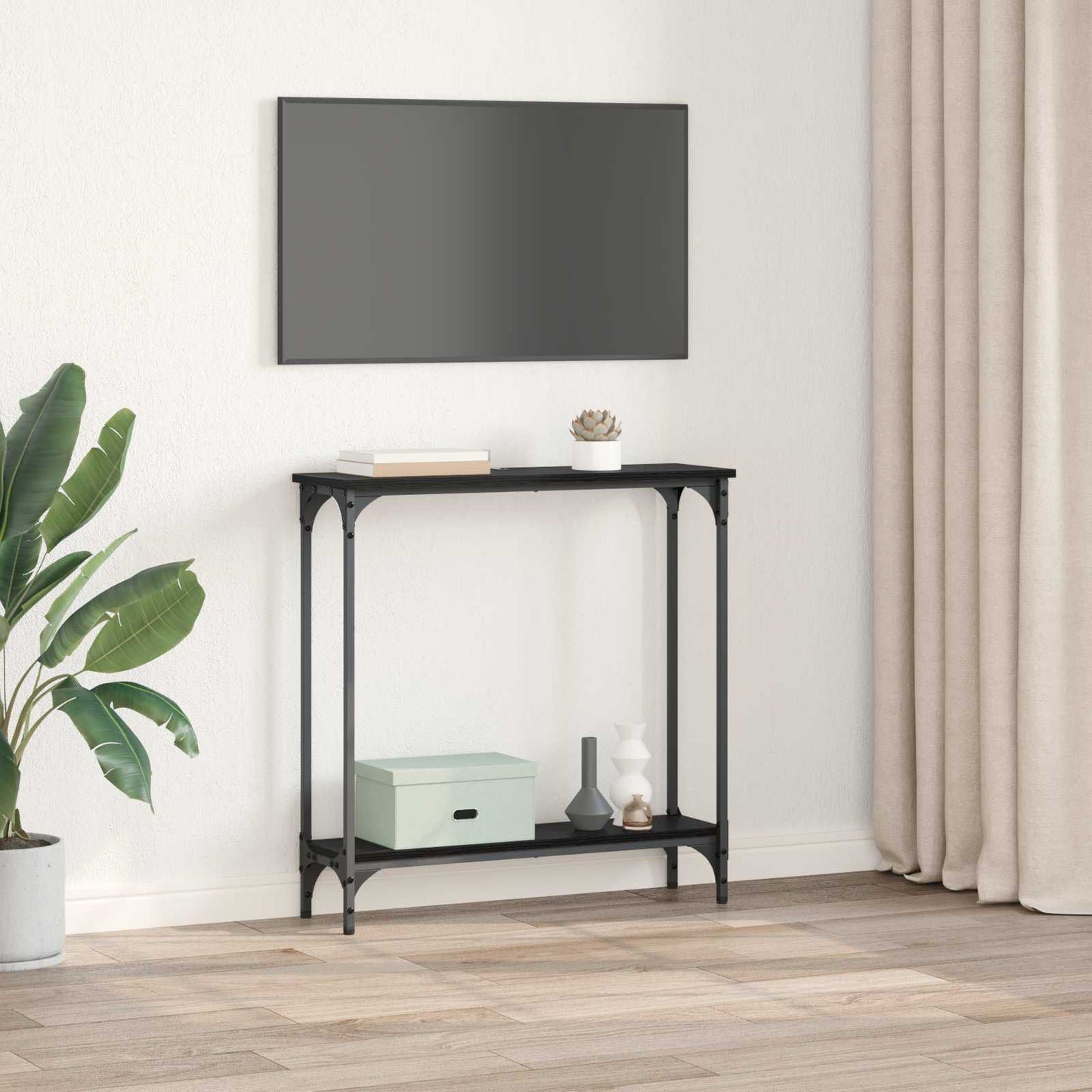 Konsolbord med hylde Sort eg 75 x 22,5 x 75 cm Konstrueret træ