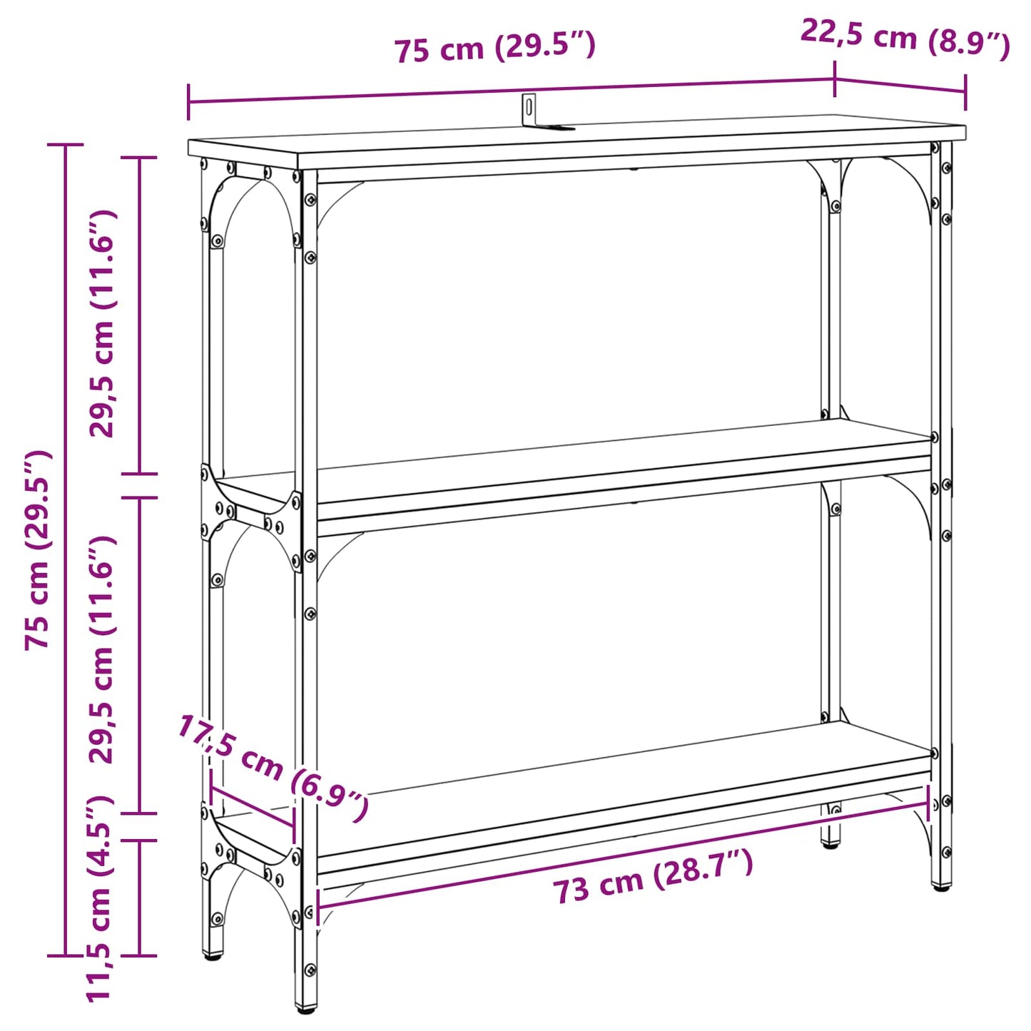 Konsolbord Artisan Egetræ 75 x 22,5 x 75 cm Konstrueret træ