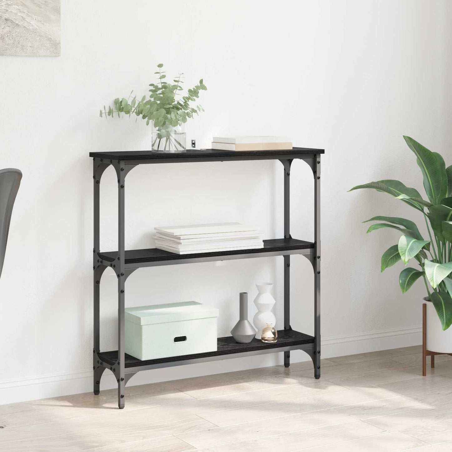 Konsolbord med hylde Sort eg 75 x 22,5 x 75 cm Konstrueret træ