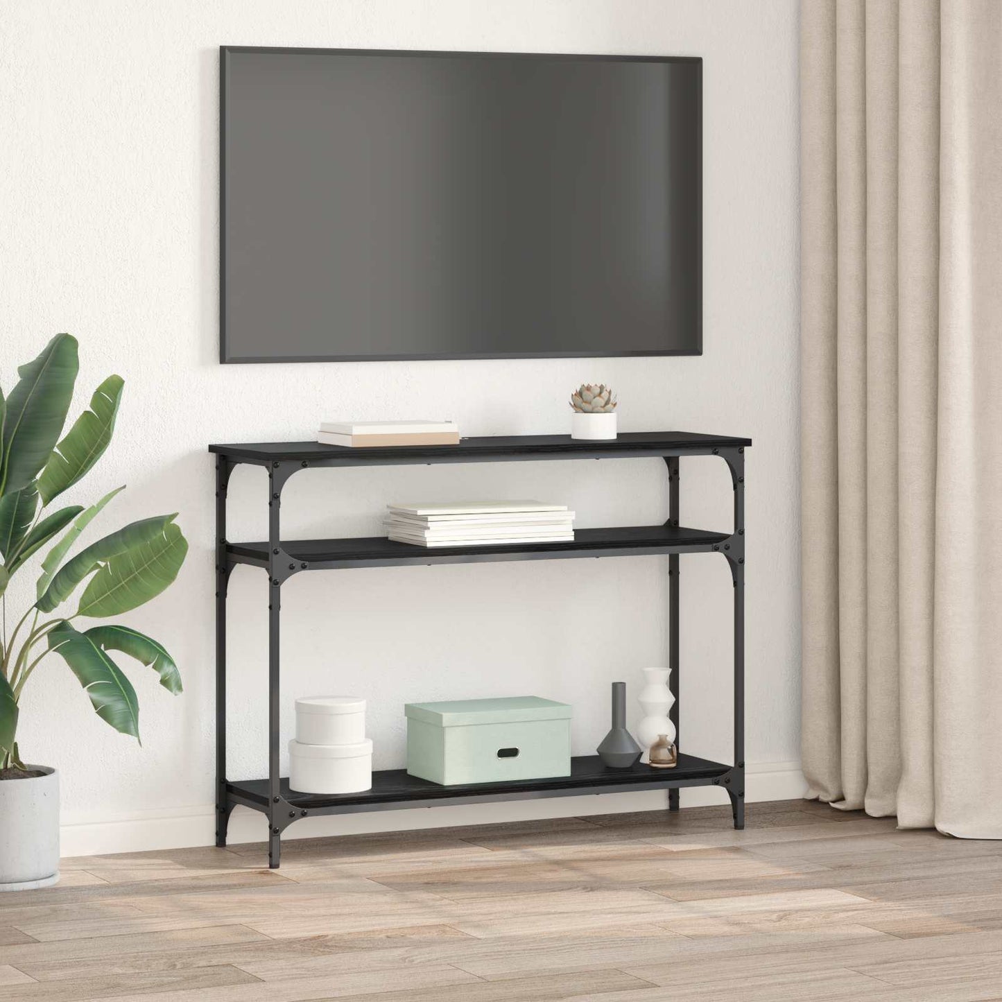 Konsolbord med hylde Sort eg 100 x 29 x 75 cm Konstrueret træ