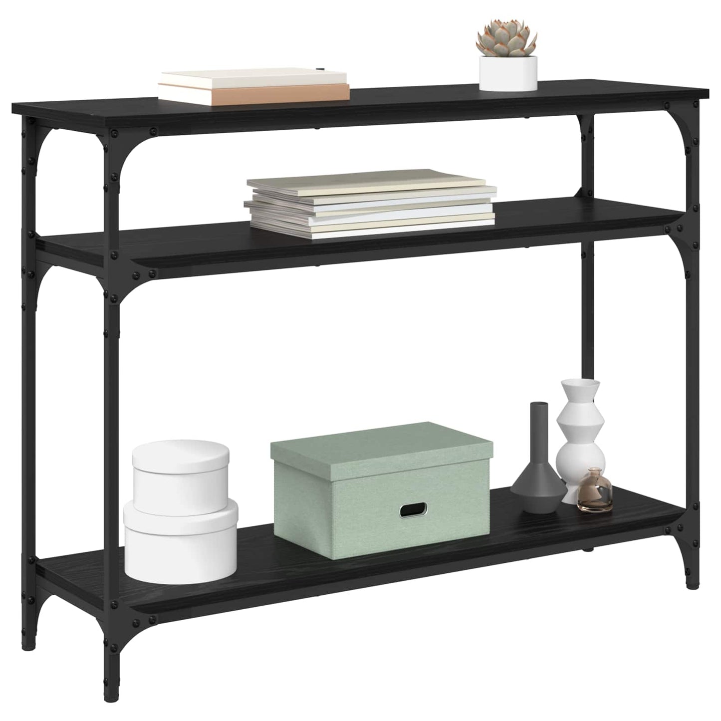 Konsolbord med hylde Sort eg 100 x 29 x 75 cm Konstrueret træ