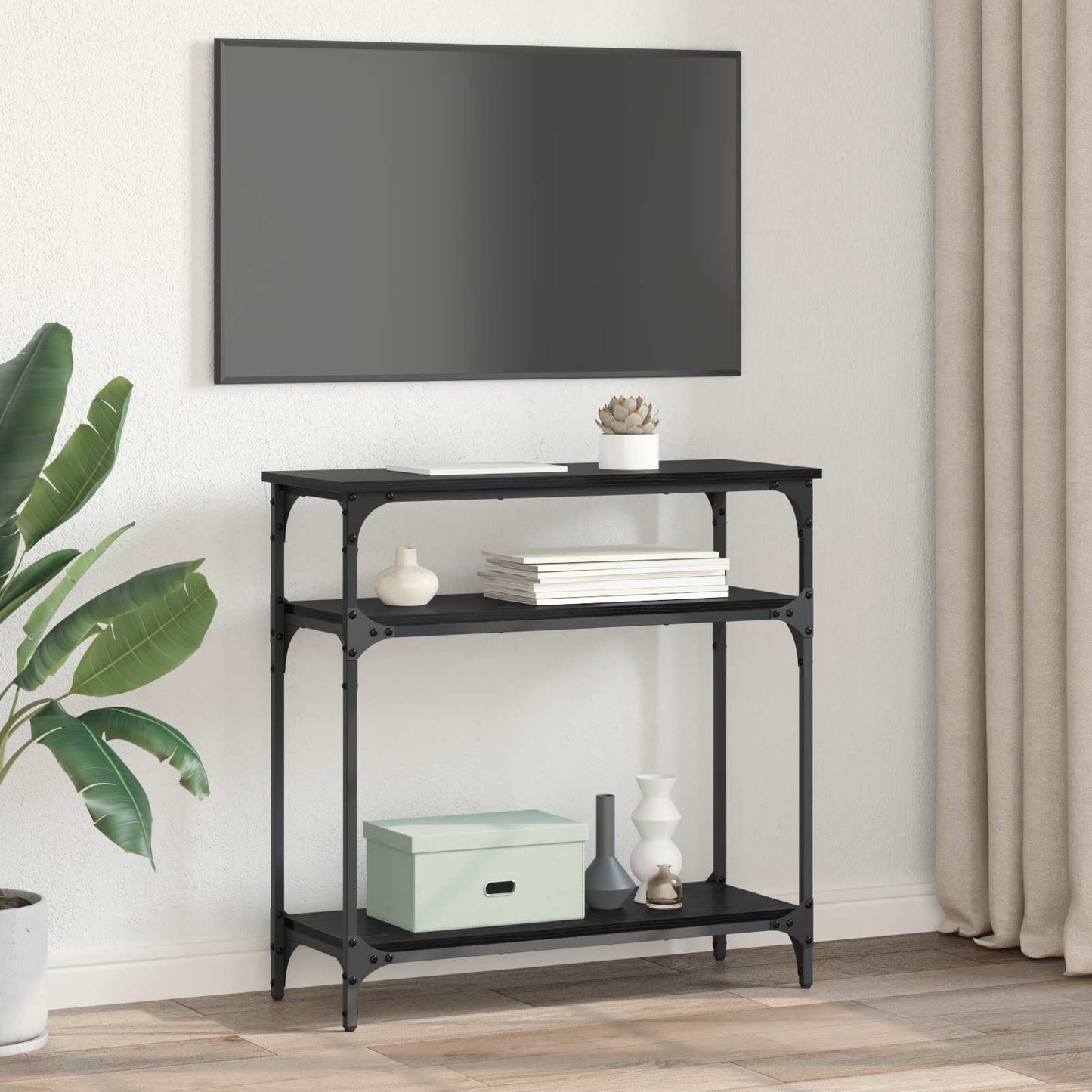 Konsolbord med hylde Sort eg 75 x 29 x 75 cm Konstrueret træ