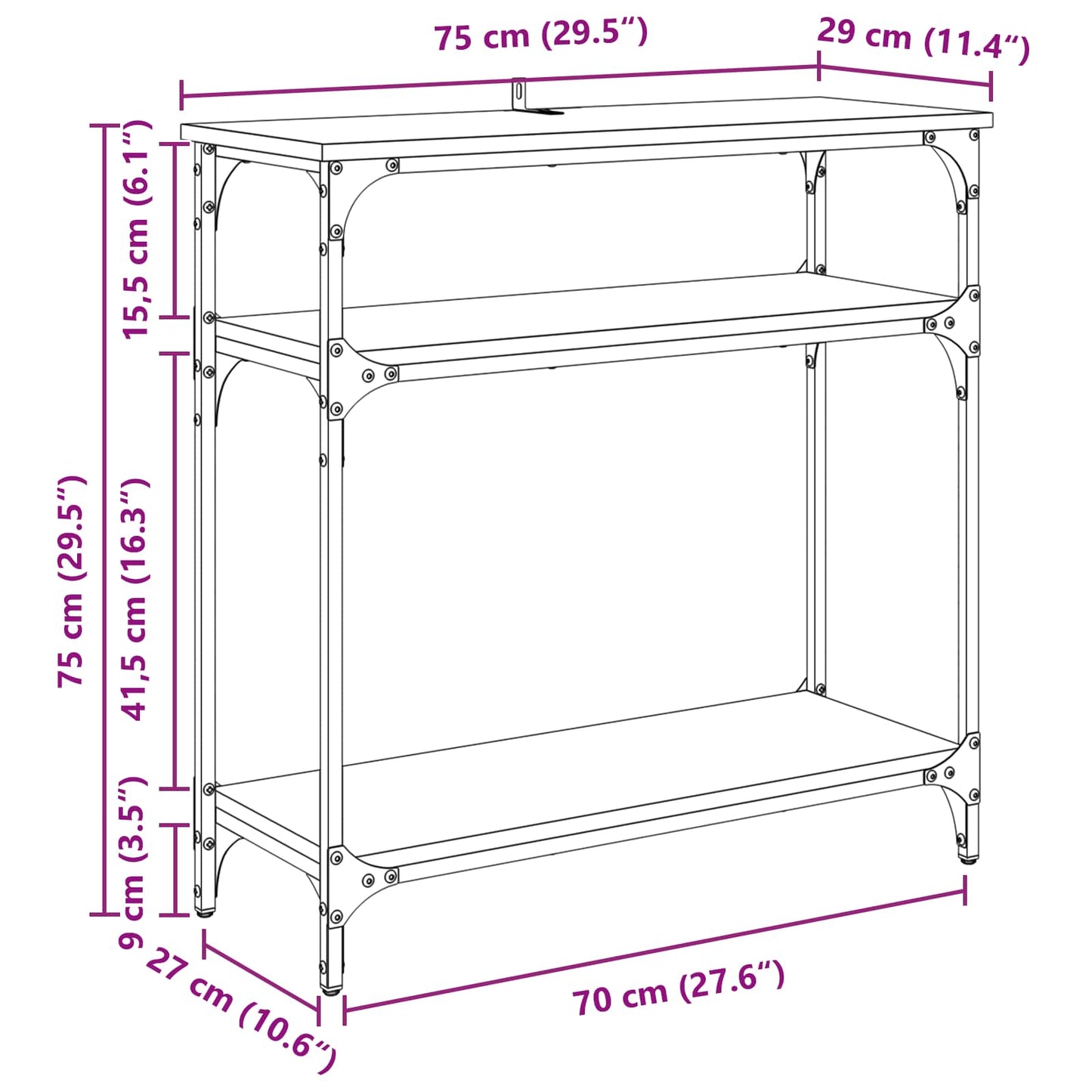 Konsolbord Sort eg 75 x 29 x 75 cm Konstrueret træ