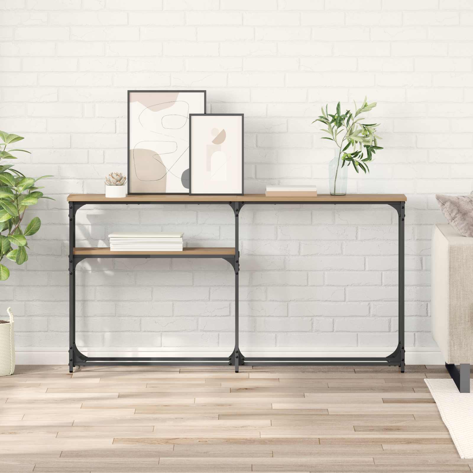Konsolbord Artisan Egetræ 145 x 22,5 x 75 cm Konstrueret træ billede