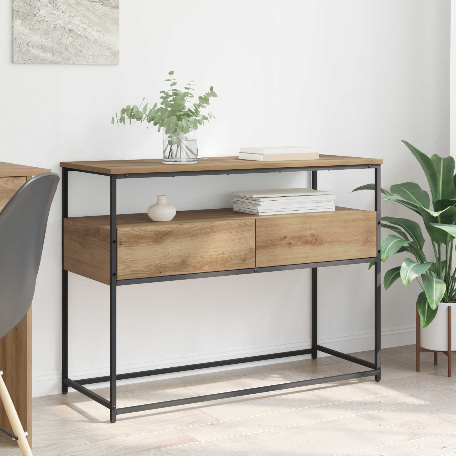 Konsolbord Artisan Egetræ 100 x 40 x 75 cm Konstrueret træ billede
