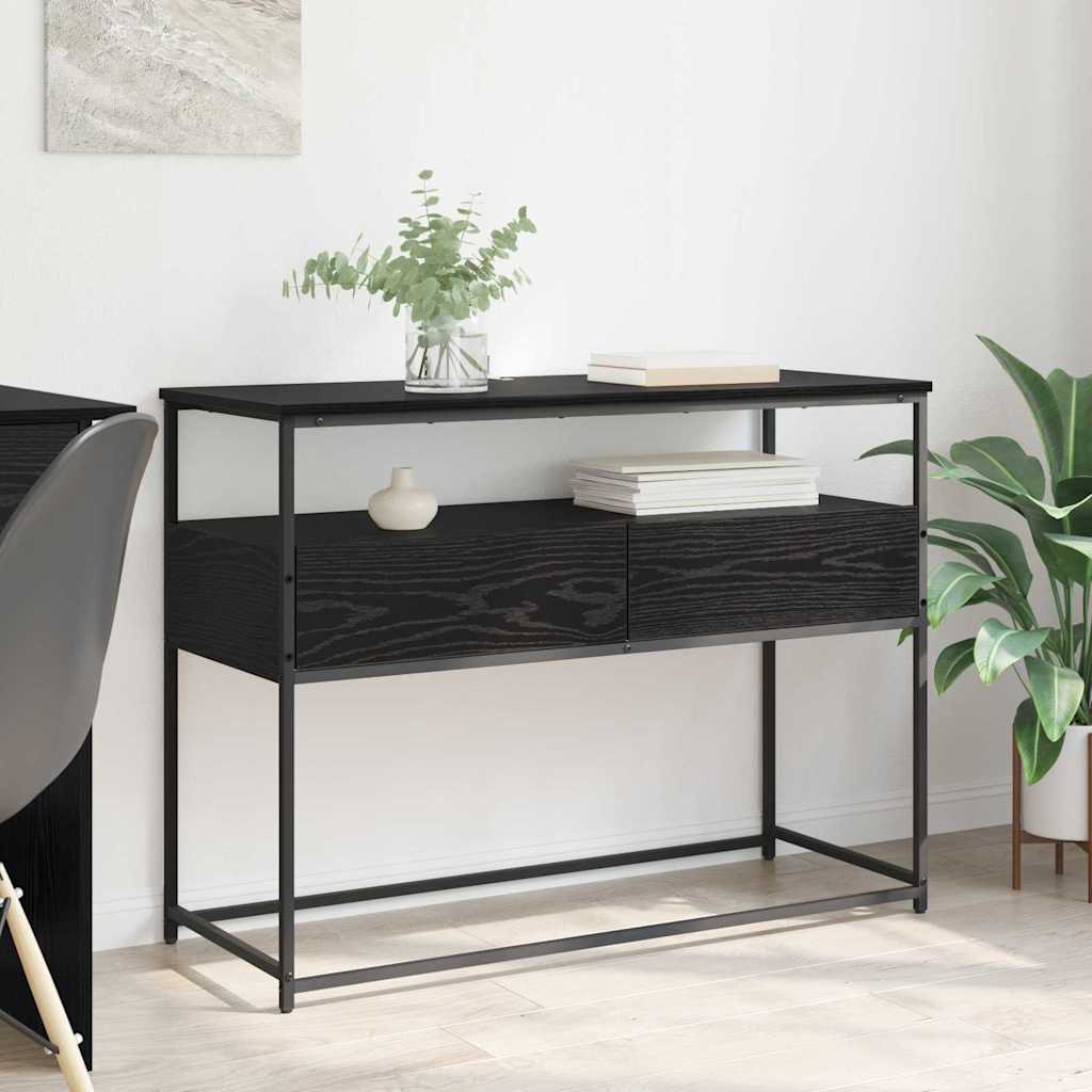 Konsolbord med skuffe Sort eg 100 x 40 x 75 cm Konstrueret træ billede