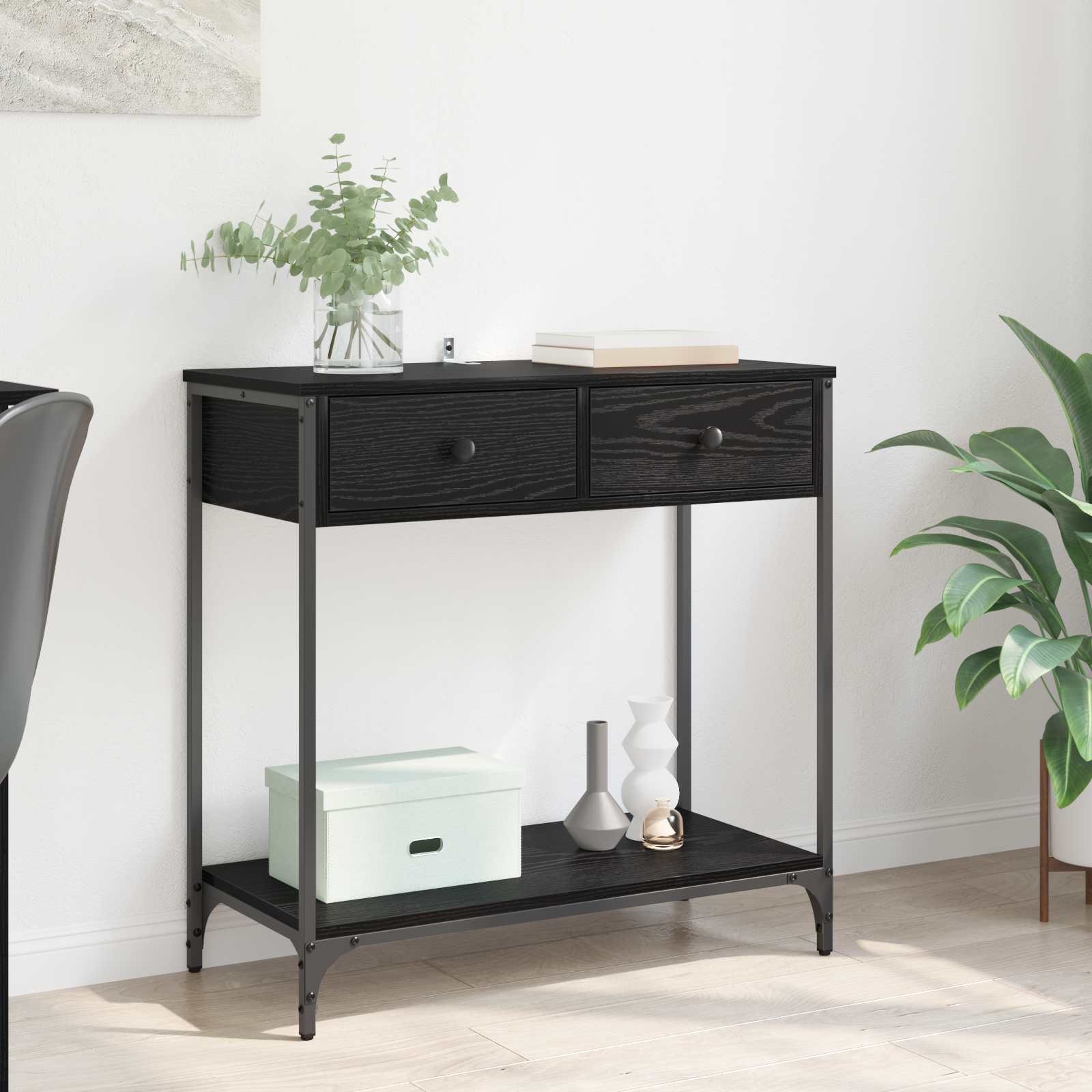 Konsolbord med skuffe Sort eg 75 x 34,5 x 75 cm Konstrueret træ billede