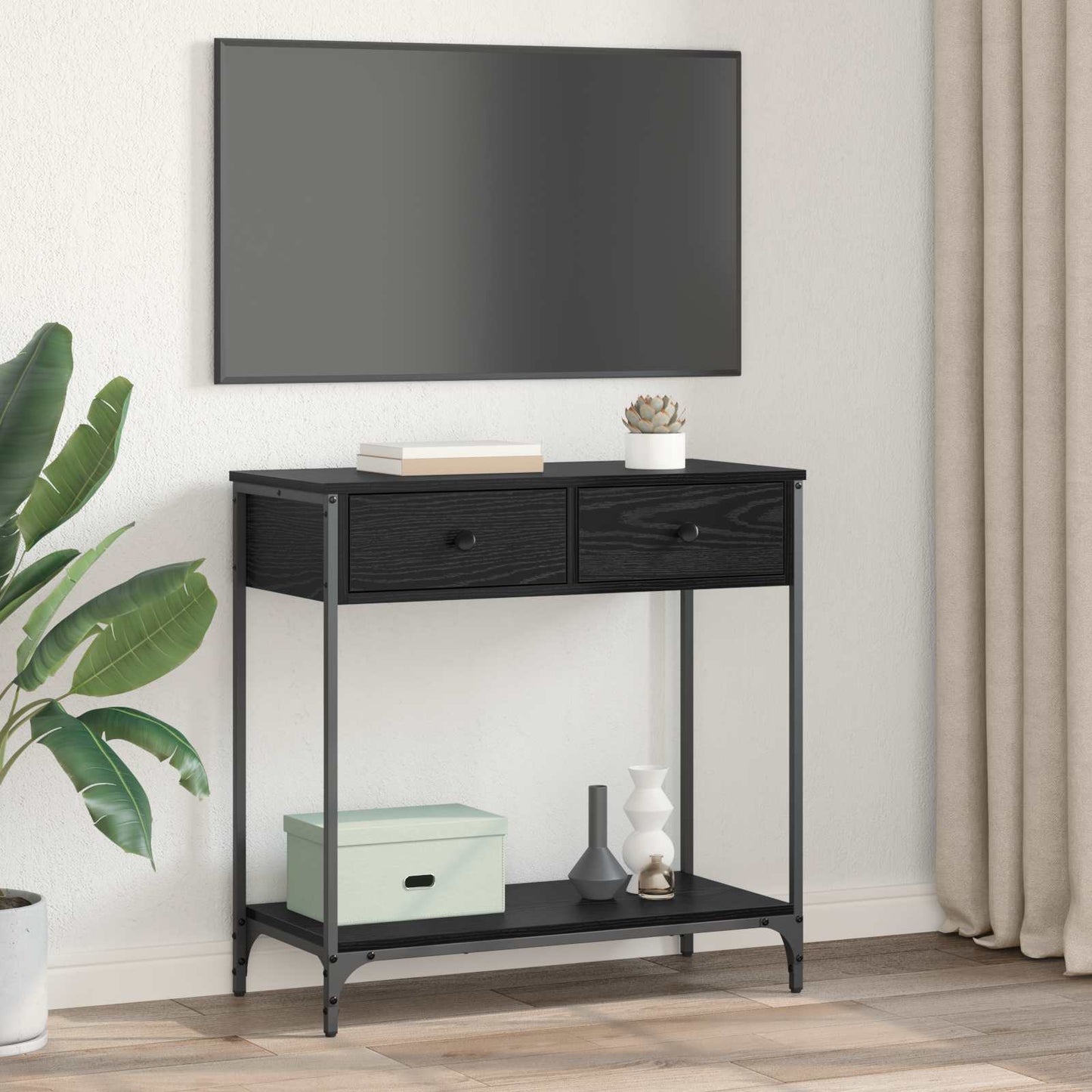 Konsolbord med skuffe Sort eg 75 x 34,5 x 75 cm Konstrueret træ