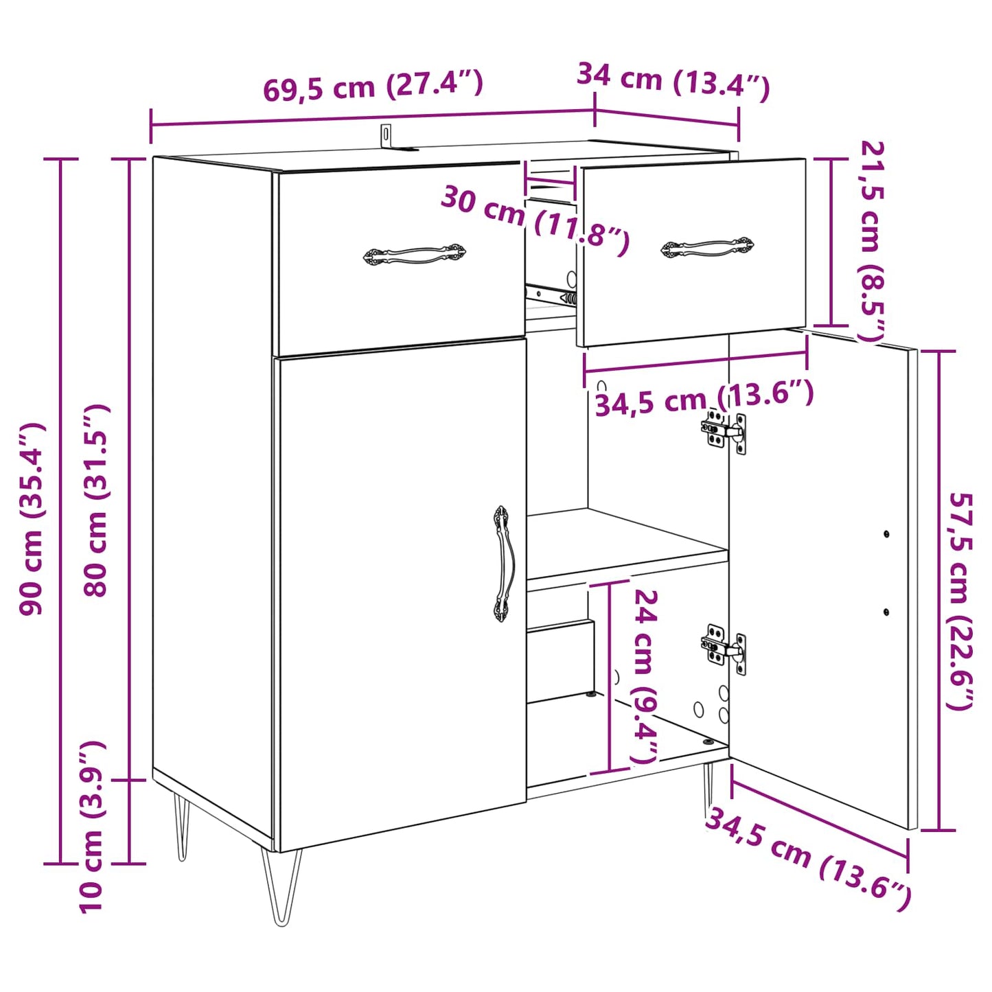 Sideboard Artisan Egetræ 69,5 x 34 x 90 cm Konstrueret træ