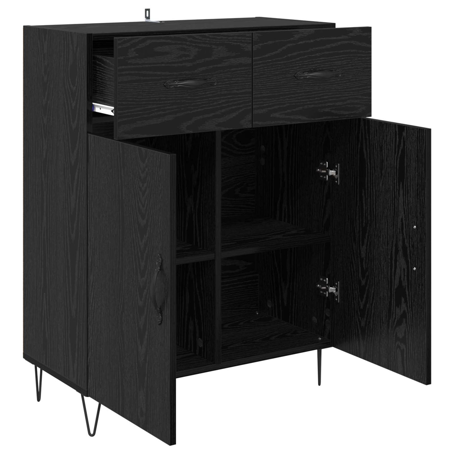 Sideboard med skuffe Sort eg 69,5 x 34 x 90 cm Konstrueret træ