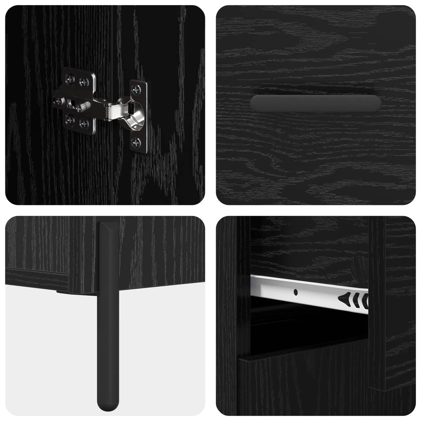Sideboard med skuffe Sort eg 69,5 x 34 x 90 cm Konstrueret træ
