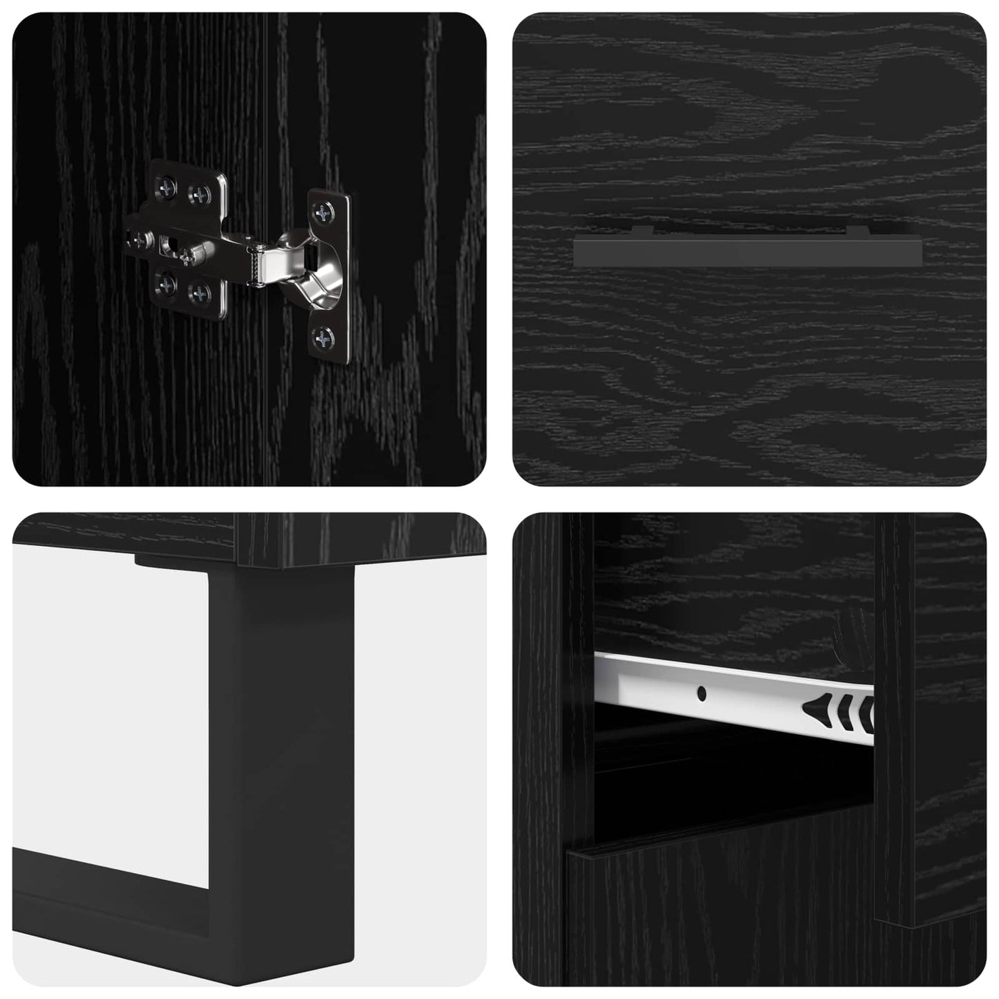 Sideboard med skuffe Sort eg 69,5 x 34 x 90 cm Konstrueret træ