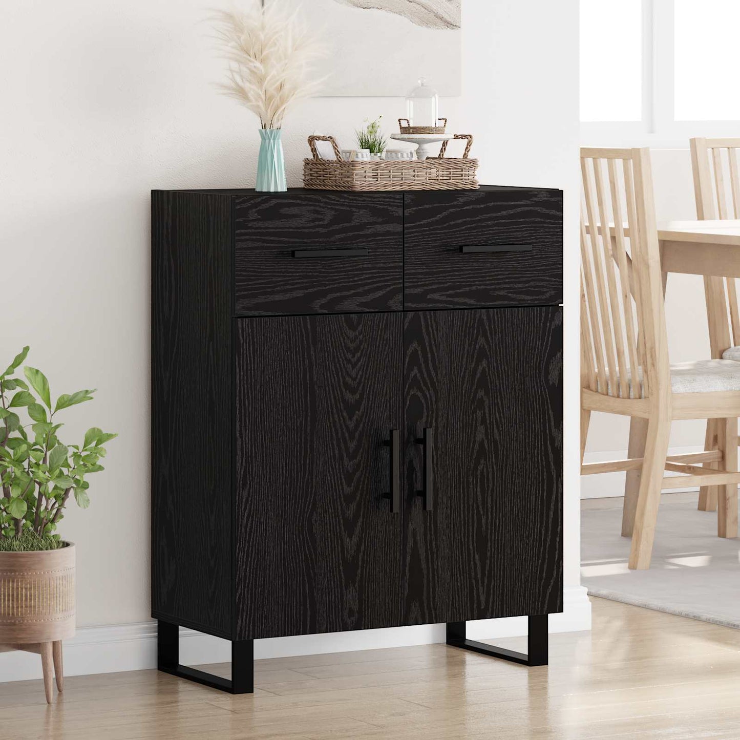 Sideboard med skuffe Sort eg 69,5 x 34 x 90 cm Konstrueret træ
