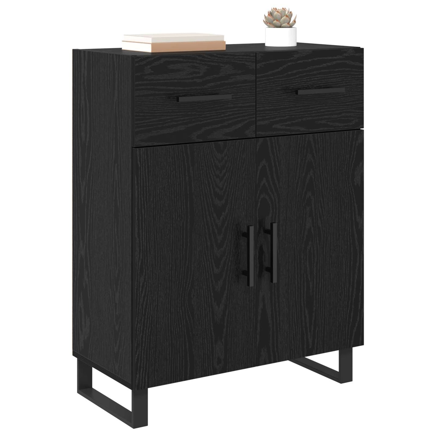 Sideboard med skuffe Sort eg 69,5 x 34 x 90 cm Konstrueret træ