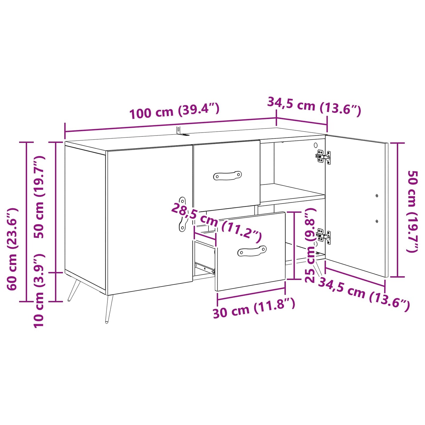 Sideboard Gammelt træ 100 x 36 x 60 cm Konstrueret træ