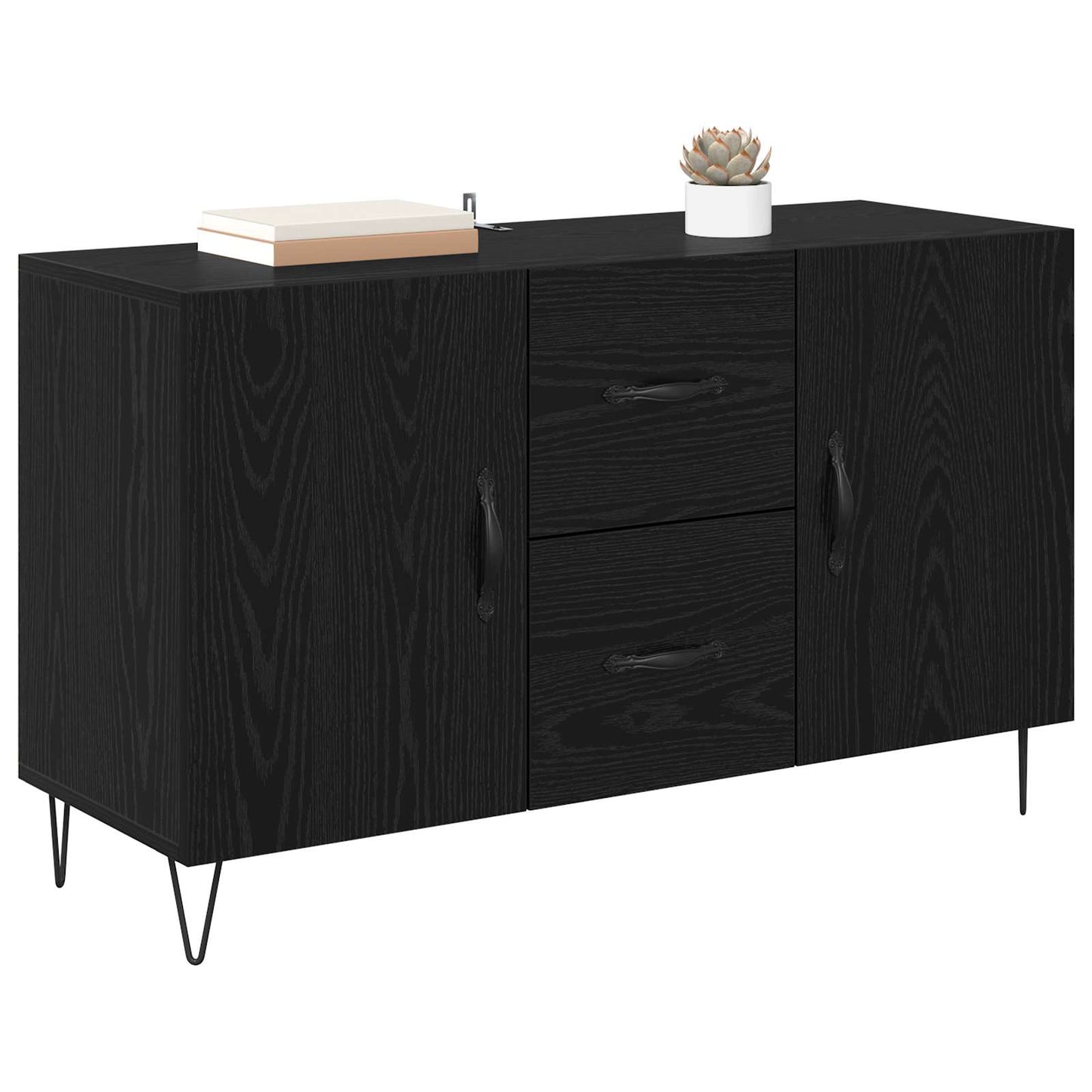Sideboard med skuffe Sort eg 100 x 36 x 60 cm Konstrueret træ