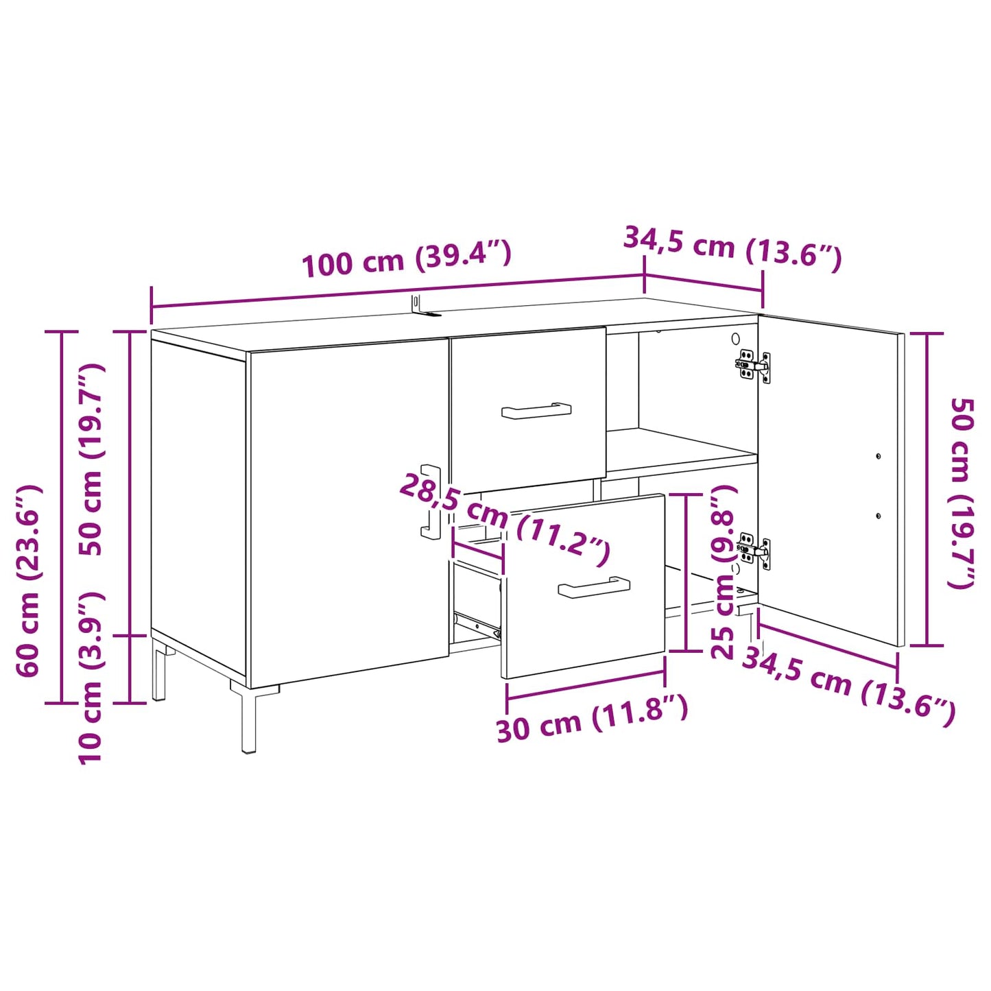 Sideboard Gammelt træ 100 x 36 x 60 cm Konstrueret træ