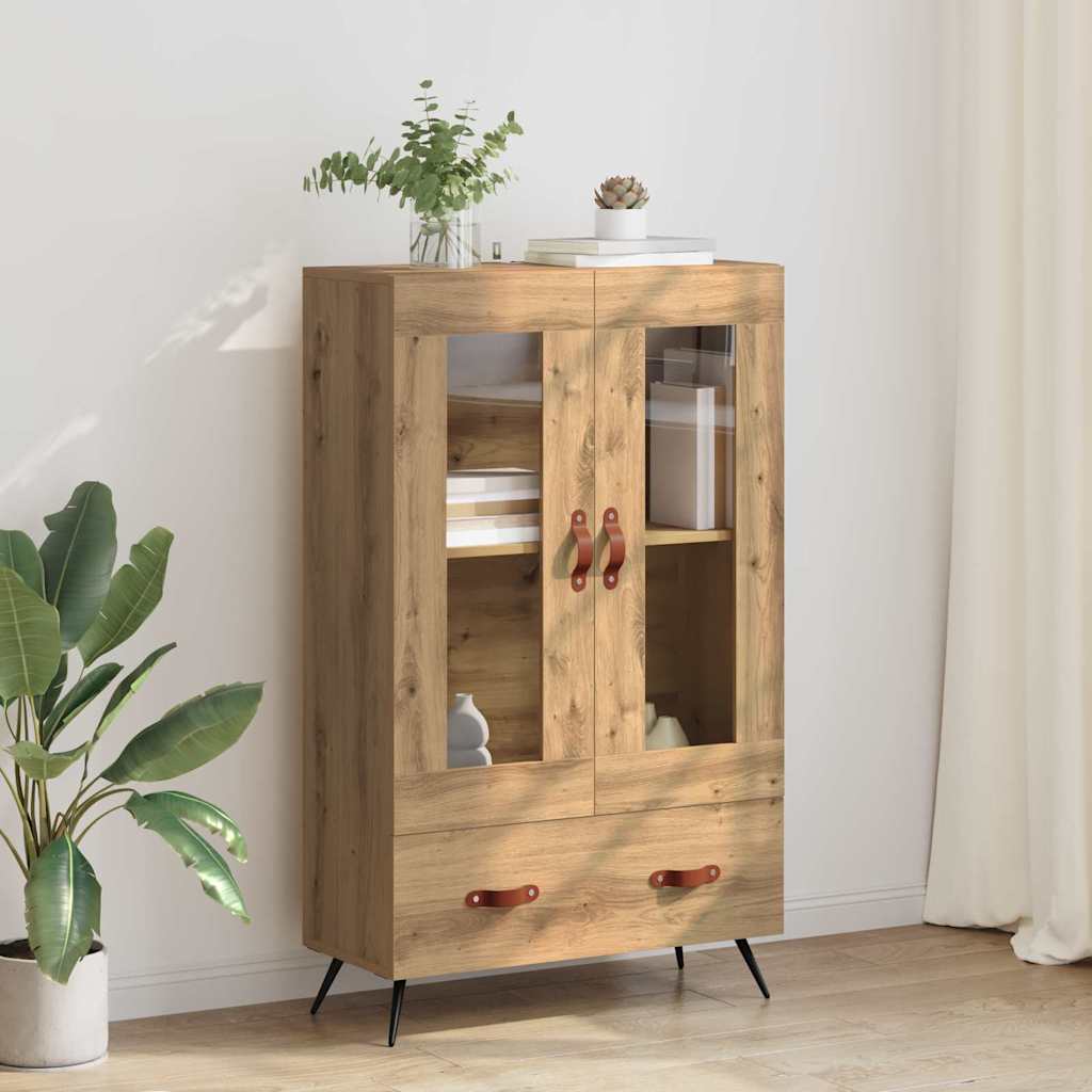 Highboard Artisan Egetræ 69,5 x 31 x 115 cm Ingeniørtræ og glas