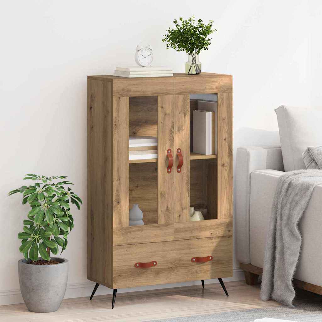 Highboard Artisan Egetræ 69,5 x 31 x 115 cm Ingeniørtræ og glas
