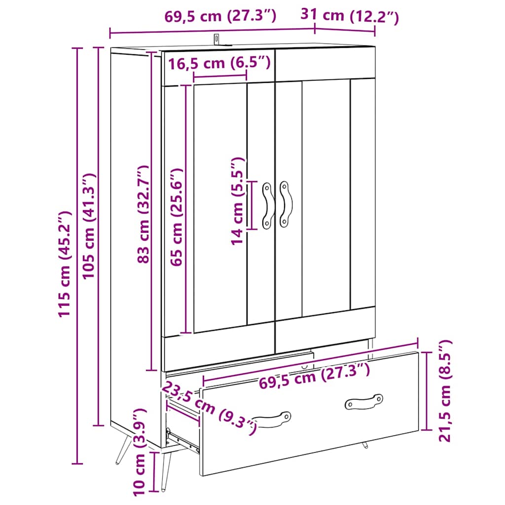 Highboard Artisan Egetræ 69,5 x 31 x 115 cm Ingeniørtræ og glas