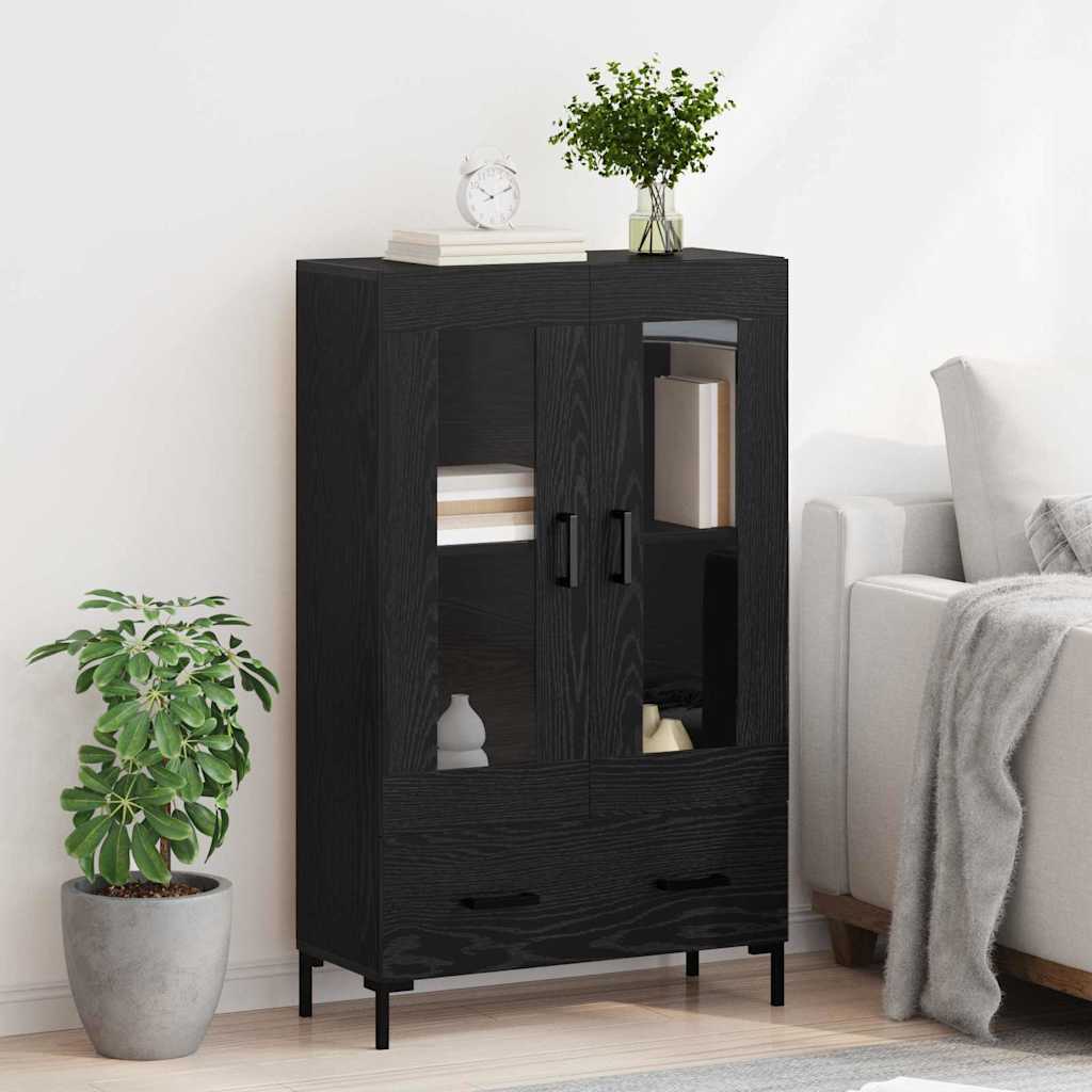 Highboard med skuffe Sort eg 69,5 x 31 x 115 cm Konstrueret træ