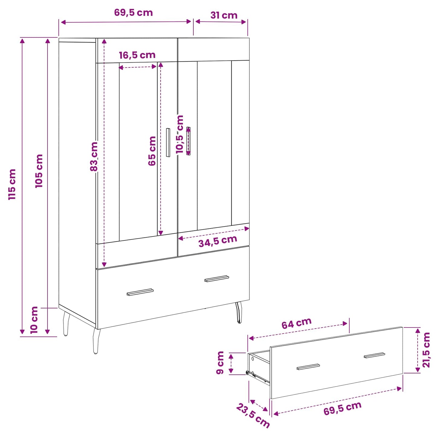 Highboard Artisan Egetræ 69,5 x 31 x 115 cm Konstrueret træ