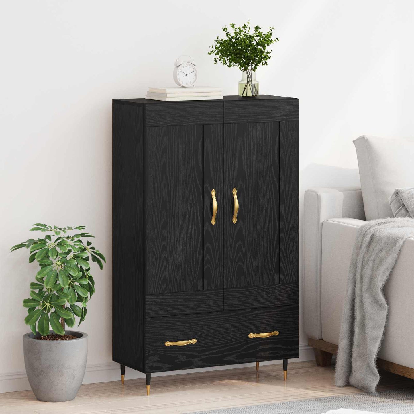 Highboard med skuffe Sort eg 69,5 x 31 x 115 cm Konstrueret træ